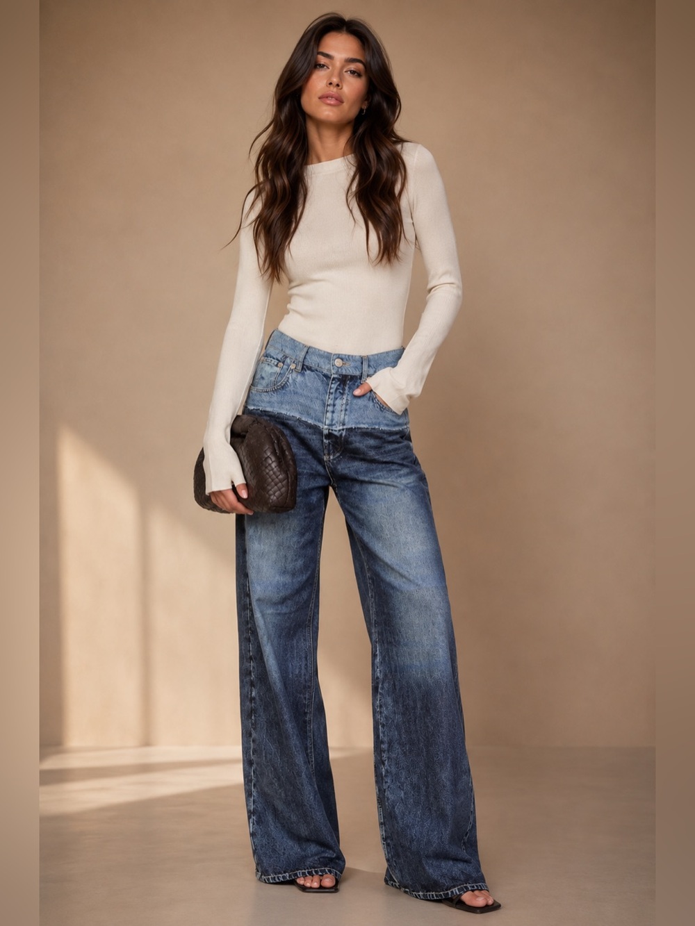 NWT Elan’s Daughter High-Rise Wide Leg Sweat Pant Jeans - Denim Two-Tone
